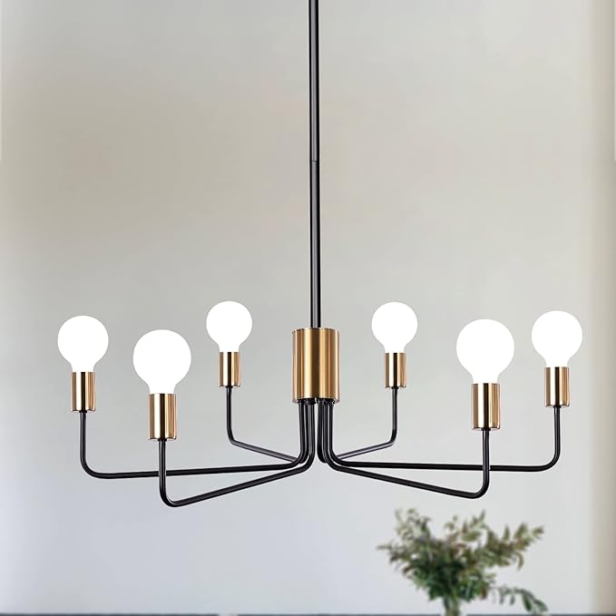 ETONIMERR Black Gold Chandelier Light Fixture 6-Light, Modern Chandelier for Dining Room Light Fixture Industrial Pendant Light for Kitchen Island Living Room Bedroom Foyer