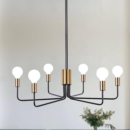 ETONIMERR Black Gold Chandelier Light Fixture 6-Light, Modern Chandelier for Dining Room Light Fixture Industrial Pendant Light for Kitchen Island Living Room Bedroom Foyer