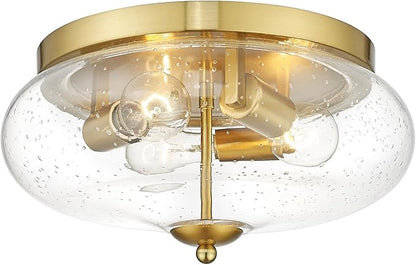 Darkaway Large Ceiling Light Fixtures 3-Ight Flush Mount Indoor Outdoor Ceiling Light with Seeded Glass Shade for Hallway Kitchen Bedroom Porch Living Room Dining Room Gold Finish