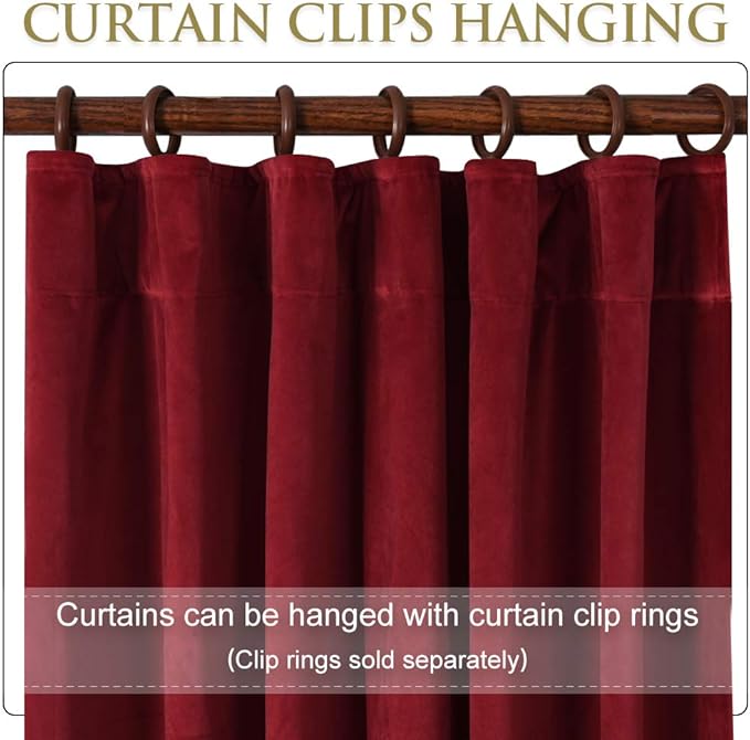 StangH Red Movie Room Curtains, 96 Inches Long Blackout Velvet Curtains, Luxury Draped Look Window Panels Christmas Decor with Back Tab for Theater/Store, W72 x L96 inches, 1 Panels