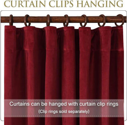 StangH Red Movie Room Curtains, 96 Inches Long Blackout Velvet Curtains, Luxury Draped Look Window Panels Christmas Decor with Back Tab for Theater/Store, W72 x L96 inches, 1 Panels