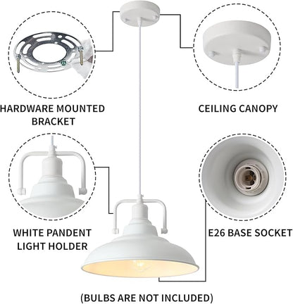 Farmhouse Pendant Light, 12.5inch, 3 Packs- White Kitchen Pendant Lights, Industrial Pendant Light, Pendant Lights Kitchen Island, Pendant Light for Bedroom, Office, Kichen Sink, Library