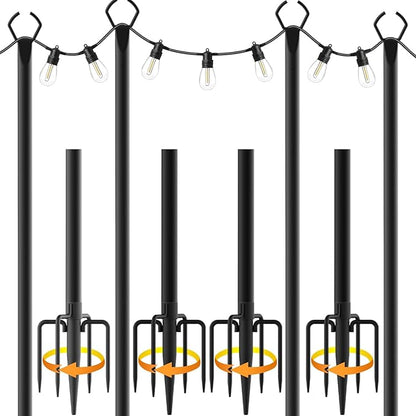 Mutovlin 4 Pack String Light Poles,10 Ft Light Poles for Outside String Lights,Outdoor Lights Pole with Fork,Metal Poles Stand for Patio Deck Backyard (10FT 4 Pack)