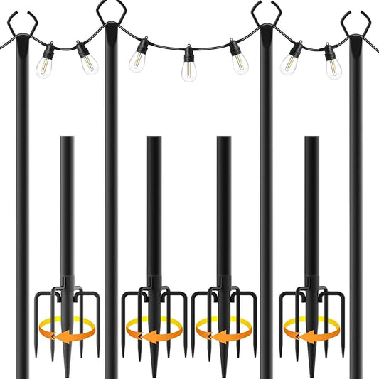 Mutovlin 4 Pack String Light Poles,10 Ft Light Poles for Outside String Lights,Outdoor Lights Pole with Fork,Metal Poles Stand for Patio Deck Backyard (10FT 4 Pack)