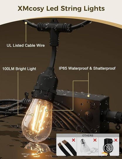 XMCOSY+ Outdoor String Lights, Smart Patio Lights 72.5Ft, APP WiFi Control, Compatible with Alexa, Waterproof Dimmable Edison Outdoor Lights for Patio Outside