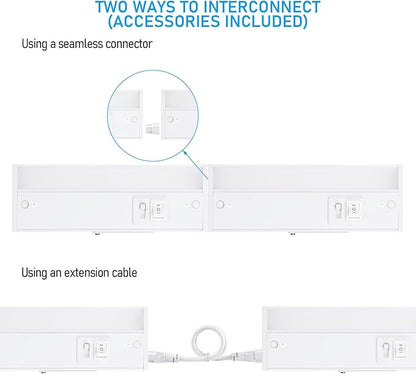 TORCHSTAR LED Under Cabinet Lighting 5CCT, 8 Inch 6W 450LM, Hardwired & Plug-in, 5 Color Selectable CRI90 120V ETL T24 Listed Dimmable Under Counter Lights for Kitchen, White Aluminum Housing, 2 Pack