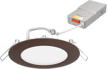 Juno Wafer Downlight LED Recessed Lighting, Switchable Color Temperature 2700K/3000K/3500K/4000K/5000K, 120 Volts, Triac Dimming, 6 Inch Ultra Thin Trim, Oil Rubbed Bronze