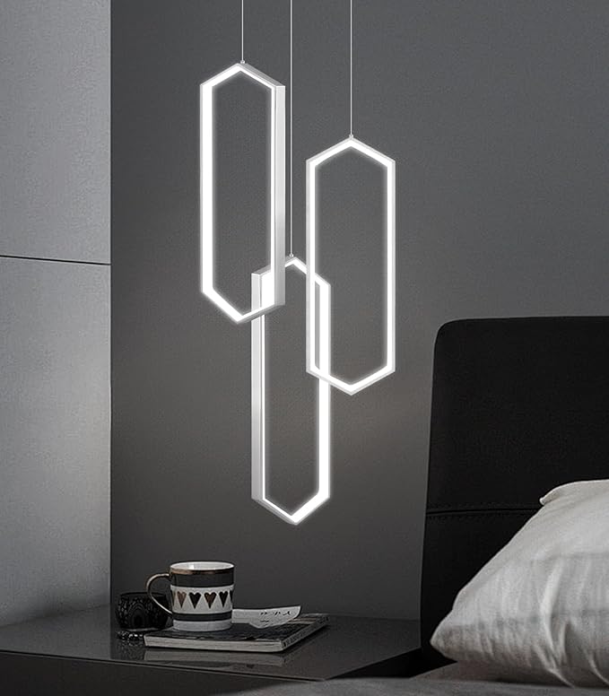 3-Rings Dimmable Pendant Lighting Adjust LED Chandelier Ceiling Light Fixtures for Kitchen Island Dining Room Living Room Bedroom Silver
