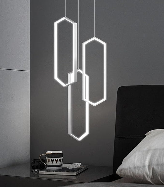 3-Rings Dimmable Pendant Lighting Adjust LED Chandelier Ceiling Light Fixtures for Kitchen Island Dining Room Living Room Bedroom Silver