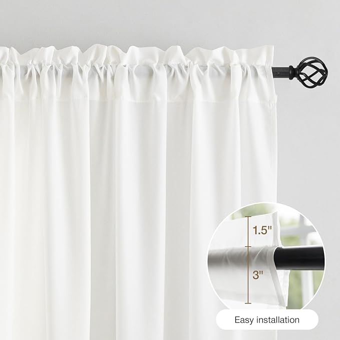Anmao Non-See-Through Valance Kitchen Curtains 18 Inch Length 2 Panels Set, Off White Privacy Light Filtering Semi Sheer Over Sink Short Cafe Curtain Tiers for Small Windows, 25W x 18L, Ivory White