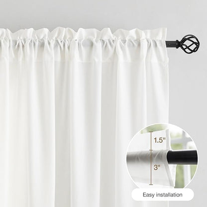 Anmao Non-See-Through Valance Kitchen Curtains 18 Inch Length 2 Panels Set, Off White Privacy Light Filtering Semi Sheer Over Sink Short Cafe Curtain Tiers for Small Windows, 25W x 18L, Ivory White