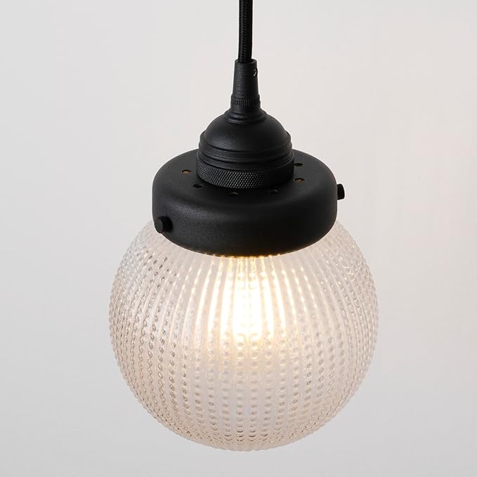Vintage Ceiling Pendant Light with Clear Ribbed Glass Lampshade, Farmhouse Kitchen Island Hanging Light Fixture for Dining Room Hallway Entryway