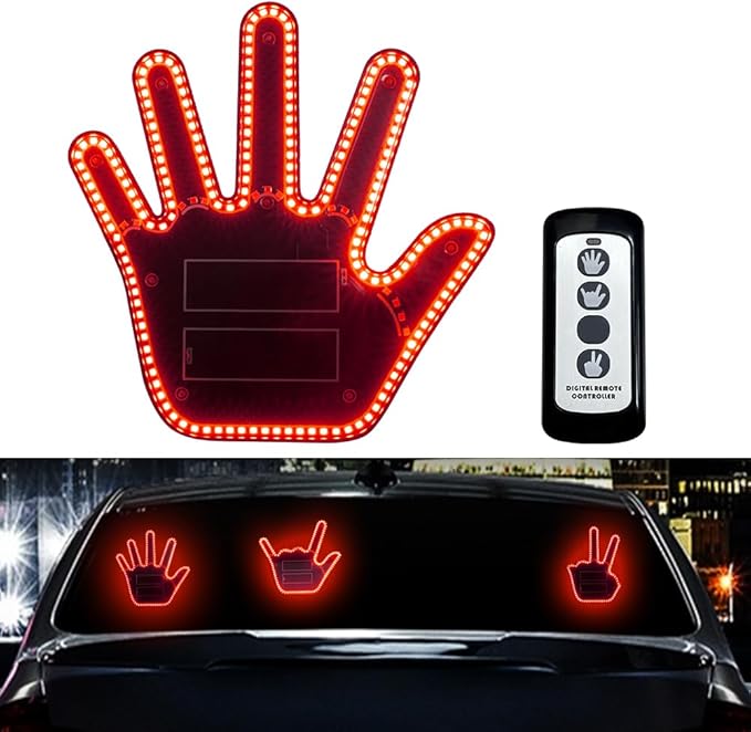 LED Gesture Light Comical Car Finger Light with Remote Ideal Gifted Car Accessories Funny Back Window Sign Car Gadget & Road Rage Sign Give The Love & Wave & Yead to Drivers-Red