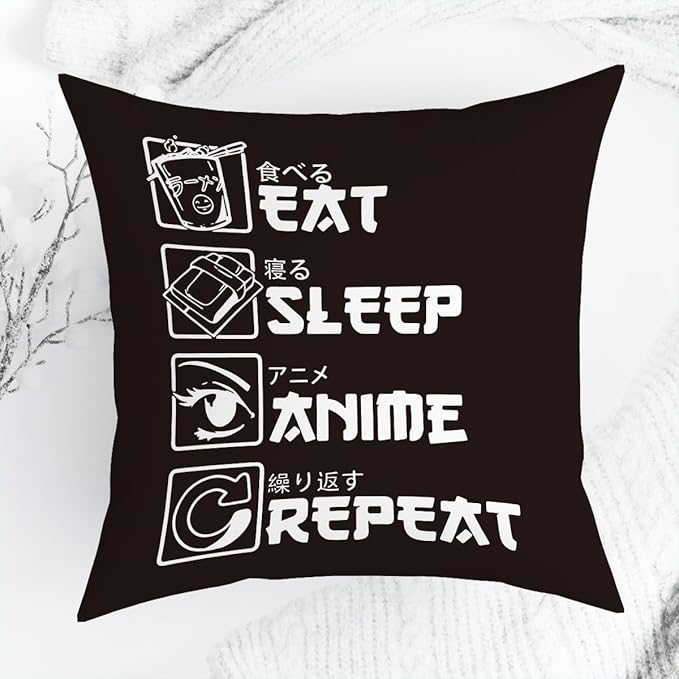Anime Decor, Just a Girl Who Loves Anime Anime Room Decorative Throw Pillow Covers, Girls Anime Gifts Anime Lovers for Home Living Room Women Girl Bedroom Decoration Gifts Black
