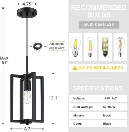 1 Light Hanging Rustic Farmhouse 8.3" Metal Lantern Cage Pendant Ceiling Light Fixture,Cafe Bar Over Sink Dining Room Bedroom Kitchen Island 3 Pack Black
