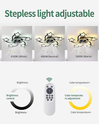 Yfrest Modern Ceiling Fan with Lights Remote Control, Black Star Ceiling Fan with Light APP Control, 6 Speeds 3 Light Color Low Profile Ceiling Fan for Kitchen Bedroom