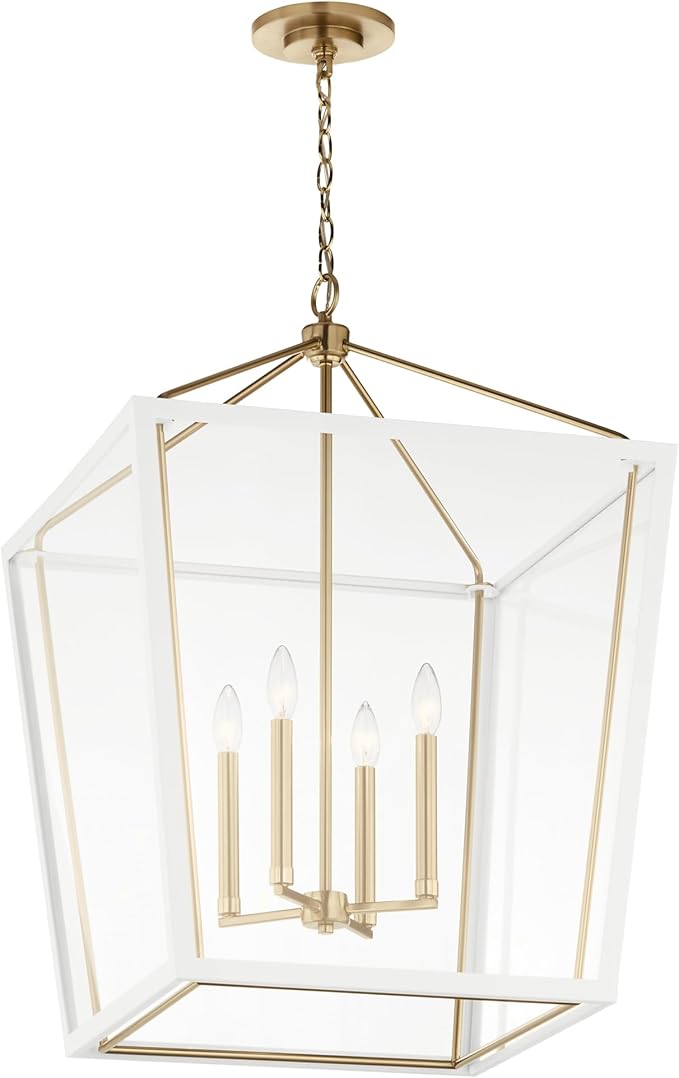 Kichler Delvin 4-Light Foyer Pendant Light Fixture with Clear Glass, Updated Traditional Hanging Ceiling Light in Champagne Bronze and White for Dining Room or Kitchen (22.25" x 31.75"), 52620CPZWH