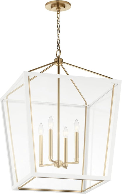 Kichler Delvin 4-Light Foyer Pendant Light Fixture with Clear Glass, Updated Traditional Hanging Ceiling Light in Champagne Bronze and White for Dining Room or Kitchen (22.25" x 31.75"), 52620CPZWH