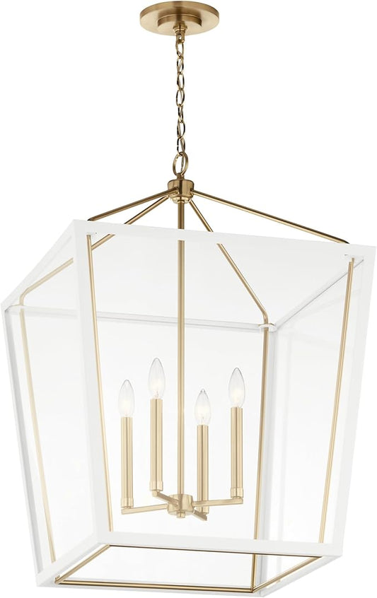 Kichler Delvin 4-Light Foyer Pendant Light Fixture with Clear Glass, Updated Traditional Hanging Ceiling Light in Champagne Bronze and White for Dining Room or Kitchen (22.25" x 31.75"), 52620CPZWH