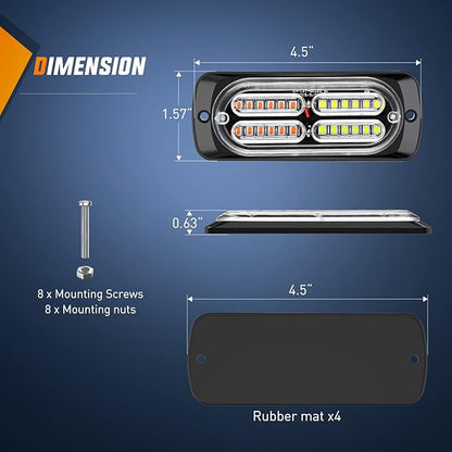 Nilight 4PCS 24LED Emergency Strobe lights 12V 24V Amber White Surface Mount Grille Hazard Safety Warning Lights Sync Feature Side Flashing Marker Flash for Car Truck Campers
