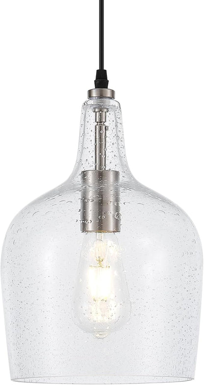 9” Brushed Nickel Seeded Glass Pendant Light Modern 1 Light Single Dome Pendent Lighting Fixtures for Kitchen Island Dining Room Hallway, UL Listed