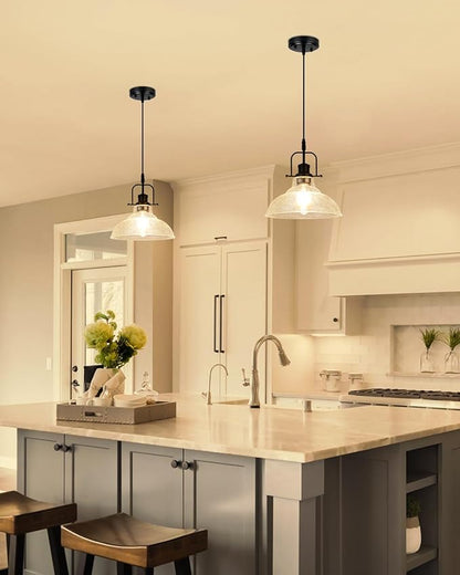 WILON Seeded Glass Pendant Lights Kitchen Island Lighting, Black Modern Farmhouse Pendant Light Fixture with E26 Base, Vintage Hanging Ceiling Lamp for Kitchen Sink Hallway Dining Room Entry Hall