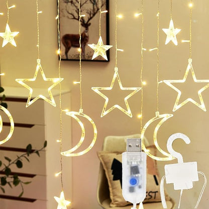 7.5ft Decorative Starry String Curtain Lights Moons and Stars LED Night Light for Home Decoration Party,Remote Control USB Powered