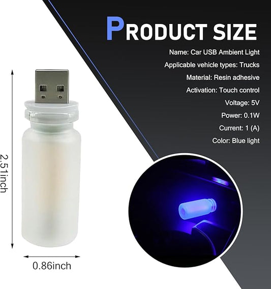 Car USB Atmosphere Lamp, 5V Touch Control Frosted Retro Bottle Interior Ambient Lights, Portable Plug-in LED Bulb Night Lights, Universal Decoration Lamps for Cars, Bedrooms (Blue)