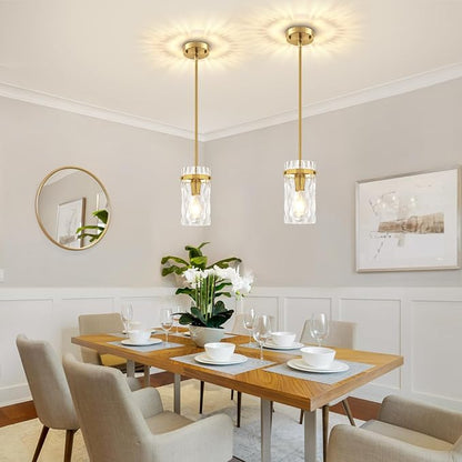 3 Pack Brushed Gold Pendant Lights Kitchen Island, Hammered Glass Kitchen Pendant Lighting Over Island Adjustable Hanging Bathroom Light Fixtures Modern Pendant Light for Dining Room Hallway Foyer