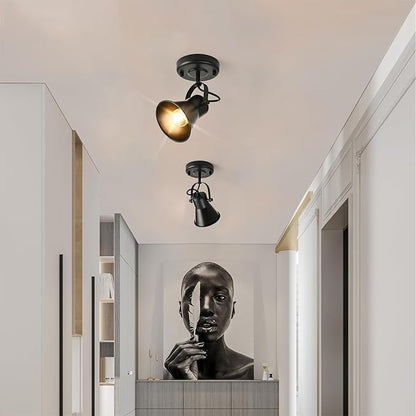 KEESFU Industrial Mini Track Lighting Ceiling Light, Black Spot Lights Indoor with Multi-Directional Adjustable Light Head, Ceiling Mount Spotlight for Bedroom Living Room Hallway Kitchen(2 Pack)
