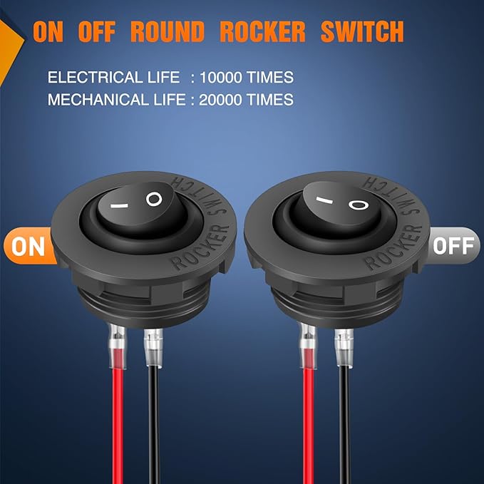 Nilight 5PCS Round Rocker Switches w/Wiring Harness SPST Switch Holder 20mm 12Volt 2 Pin Pre-Wired Waterproof Toggle Switch Shell for Switch Panel Car Automotive RV Trucks Boats,2 Years Warranty