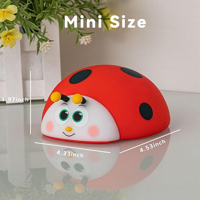 Cute Ladybug Nightlight for Baby, Soft Silicone Red Beetle Night Light for Nursery Kids Room Bedroom, 3 Levels Dimmable Touch Bedside Lamp Table Desk Lamp, Christmas Gifts for Girls and Boys (Ladybug)
