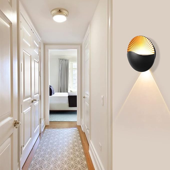 Kawell Modern Creative 12W LED Wall Sconce Waterproof Wall Light Indoor Outdoor Lamp Sunrise Effect Art Deco for Bedroom, Living Room, Bathroom, Cafe, Lounge, Corridor, Stairs, Black, 3000K