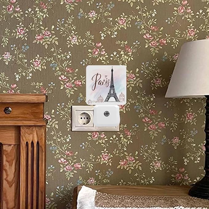 Eiffel Tower Night Lights Plug into Wall Pink Paris Night Light with Dusk to Dawn Sensor for Home Bedroom Bathroom Living Room 0.5W Sleep-Friendly