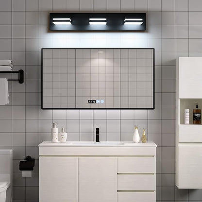 SineRise LED Modern Bathroom Vanity Light Fixtures, Dimmable Matte Black Modern Acrylic Bathroom Wall Lighting Fixtures Over Mirror (Cool White 6000K)