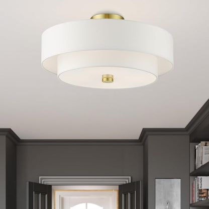 Livex Lighting 51045-12 Meridian Collection 4-Light Semi Flush Mount Ceiling Light with Off-White Hardback Fabric Shade, Satin Brass, 18 x 18 x 9