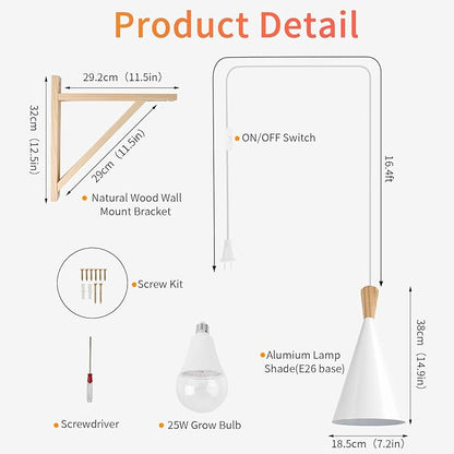 Hanging Grow Light,25W Full Spectrum Hanging Plant Lights for Indoor,Plants Wall Mounted Grow Light with 16.4FT Power Cord,LED Grow Lights for Indoor Growing,Monstera,Devil's Ivy,Seedling(White)