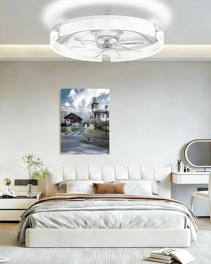 AIKVSXER 20" Ceiling Fan with Light, Modern Low Profile Fan Light, Quiet DC Motor, 6 Speeds, 3000K-6500K Dimmable LED, App & Remote Control, for Bedroom Living Room Indoor Home Decor