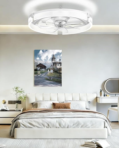 AIKVSXER 20" Ceiling Fan with Light, Modern Low Profile Fan Light, Quiet DC Motor, 6 Speeds, 3000K-6500K Dimmable LED, App & Remote Control, for Bedroom Living Room Indoor Home Decor