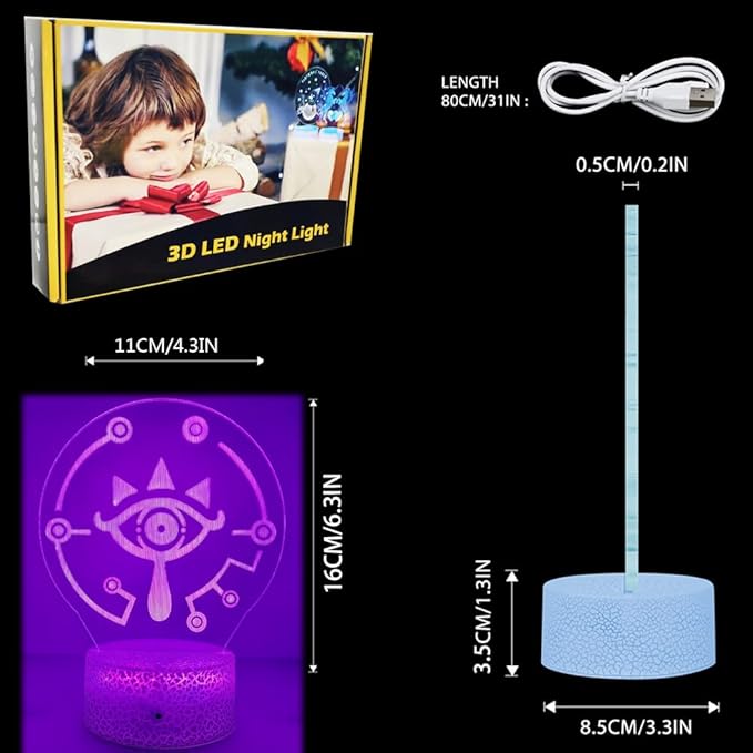 3D Night Light, 16 Color Changing Cartoon USB Desk Lamp, Crest of Hyrule Illusion Lighting with Remote Control for Home Decor Gift for Kids. (3)