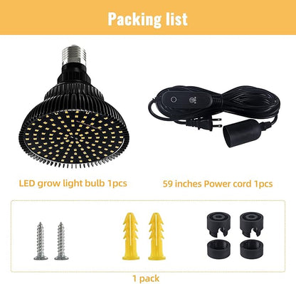 Hanging Grow Lights for Indoor Plants, 25W 5000K, LED Hanging Grow Light Bulbs with Timer, Height Adjustable Hanging Plant Light, Full Spectrum Pendant Grow Light for Seed Starting, Black