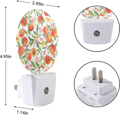 EKOBLA Plug-in Peach Night Light, Watercolor Fruit Design, Dusk to Dawn Sensor, Peach with Leaf Nightlight Decor for Men Women Bedroom Bathroom