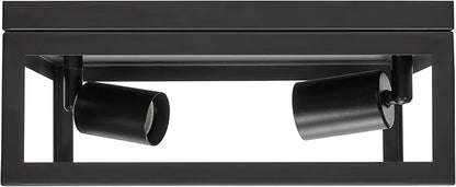 Maxxima Indoor/Outdoor Flush Mount Ceiling Light Fixture, 2-Light Square Farmhouse Close to Ceiling Entryway Light, Black, Bulbs Not Included