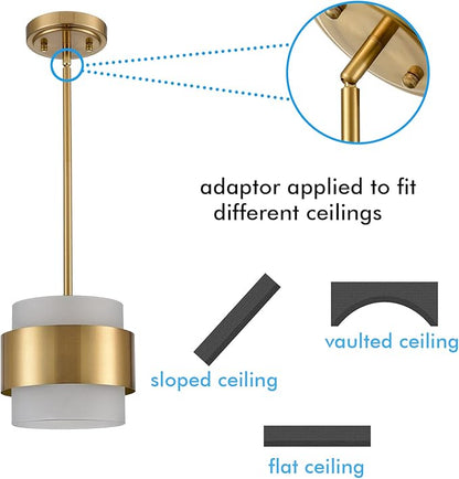 CLAXY Gold Pendant Lights mini Hanging Light Fixture with Frosted Glass Shade for Kitchen Island Dining Room Bar Restaurant, Adjustable Rod Hanging Modern Pendant Light