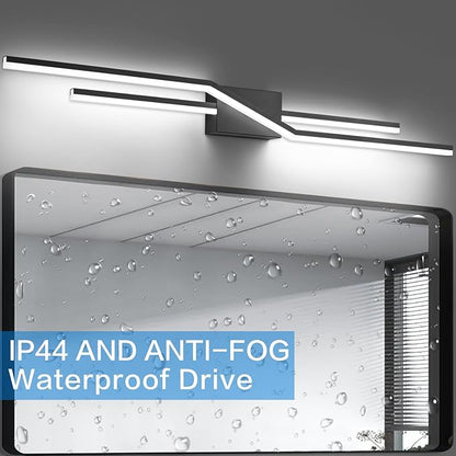 SOLFART Bathroom Vanity Light Dimmable Modern Matte Black Bathroom Light Fixtures Over Mirror 48 Inch LED Lights