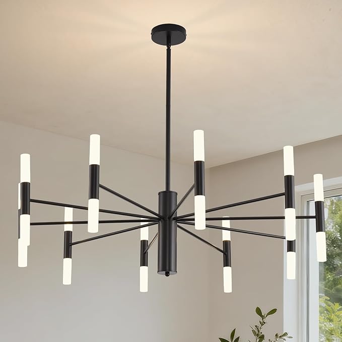Black Modern Chandelier 20-Light, Large Farmhouse Round Candle Chandeliers with Acrylic Shades, 38.6" Dining Room Light Fixture for High Ceilings, Living Room, Foyer, Entryway, G9 Base