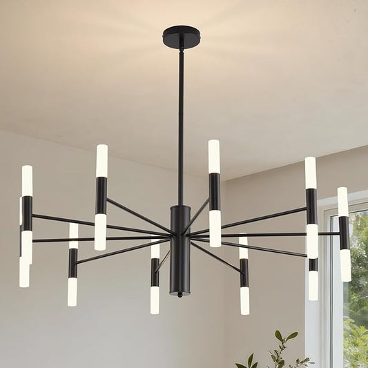 Black Modern Chandelier 20-Light, Large Farmhouse Round Candle Chandeliers with Acrylic Shades, 38.6" Dining Room Light Fixture for High Ceilings, Living Room, Foyer, Entryway, G9 Base