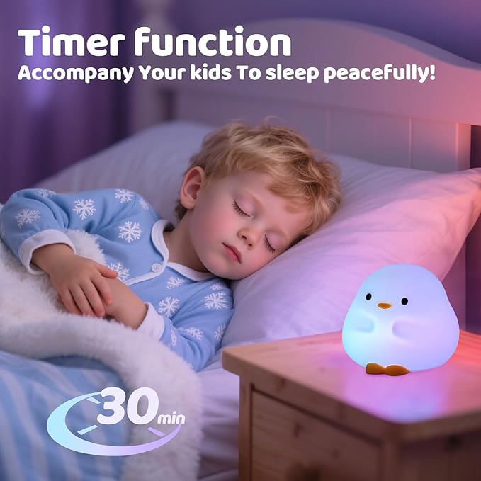 Rytinazzz Duck Night Light, Color Changing Mode & 50-Hour Battery, Squishy Silicone Lamp for Kids Room, USB Rechargeable with Timer, Mothers Day Gifts