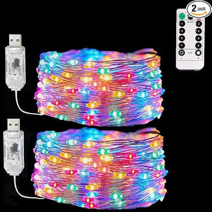 USB Fairy Lights Plug in, 33 Feet 100 LED Twinkle String Lights with Remote and Timer, Waterproof 8 Modes for Bedroom Indoor Wreath DIY Party Wedding Christmas Holiday Decoration(2 Pack Multicolor)