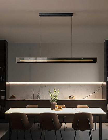 Glass Modern Black Linear Pendant Light - LED Hanging Kitchen Island Lights, Adjustable Dimmable Ceiling Fixtures, Minimalist Chandelier for Dining Room, Bar (51.1")